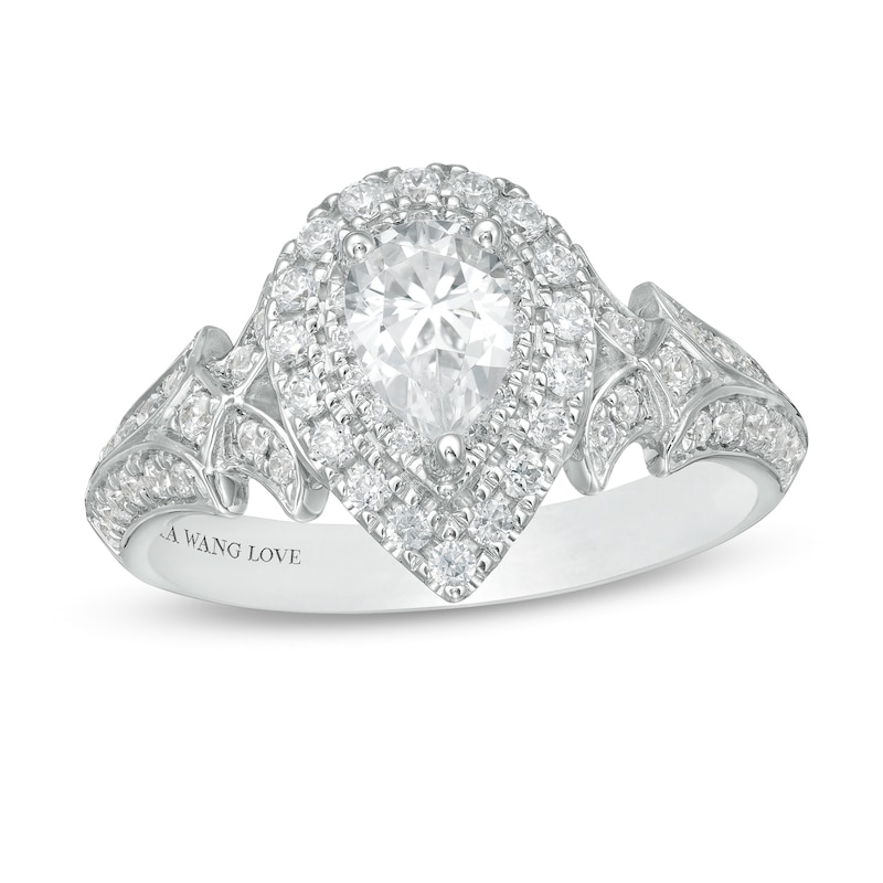 Vera Wang Love Collection 0.95 CT. T.W. Pear-Shaped Diamond Double Frame Engagement Ring in 14K White Gold