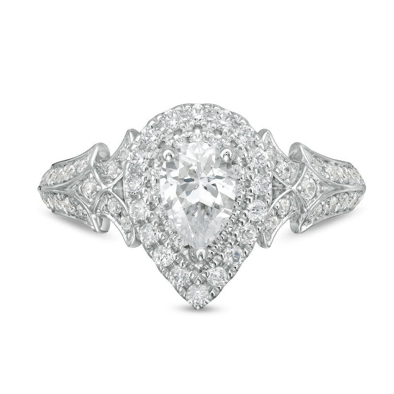 Vera Wang Love Collection 0.95 CT. T.W. Pear-Shaped Diamond Double Frame Engagement Ring in 14K White Gold
