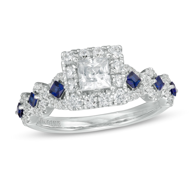 Vera Wang Love Collection 0.95 CT. T.W. Princess-Cut Diamond and Blue Sapphire Engagement Ring in 14K White Gold|Peoples Jewellers