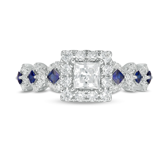 Vera Wang Love Collection 0.95 CT. T.W. Princess-Cut Diamond and Blue Sapphire Engagement Ring in 14K White Gold