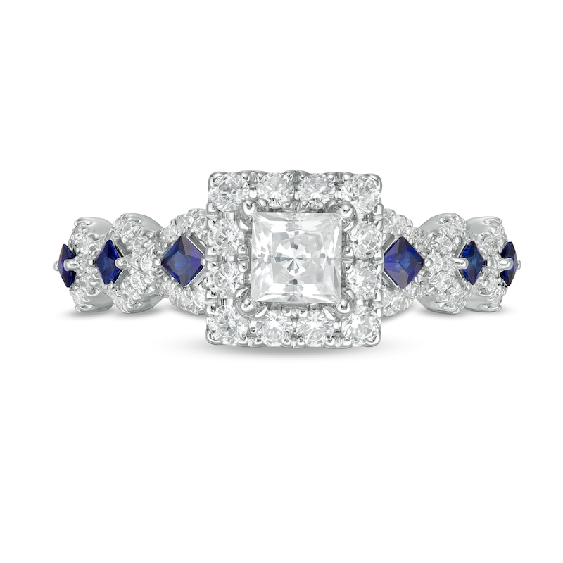 Vera Wang Love Collection 0.95 CT. T.W. Princess-Cut Diamond and Blue Sapphire Engagement Ring in 14K White Gold