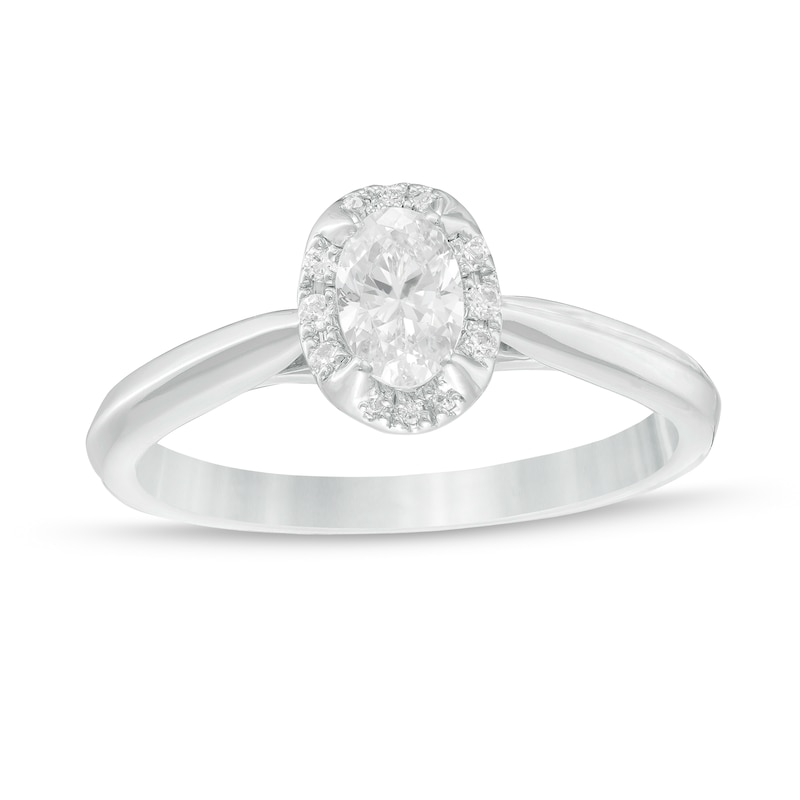 Main Image 1 of 0.62 CT. T.W. Oval Diamond Frame Engagement Ring in 14K White Gold (I/I2)