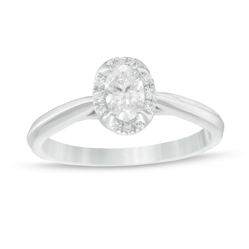 0.62 CT. T.W. Oval Diamond Frame Engagement Ring in 14K White Gold (I/I2)|Peoples Jewellers