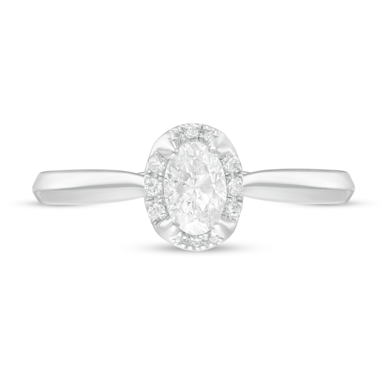 Main Image 3 of 0.62 CT. T.W. Oval Diamond Frame Engagement Ring in 14K White Gold (I/I2)