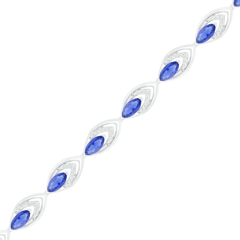 Lab-Created Blue Sapphire and 0.145 CT. T.W. Diamond Layered Marquise Link Line Bracelet in Sterling Silver - 7.25"|Peoples Jewellers