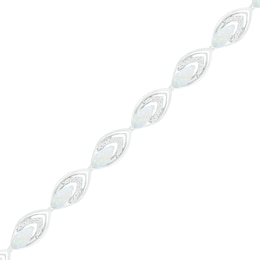 Lab-Created Opal and 0.145 CT. T.W. Diamond Layered Marquise Link Line Bracelet in Sterling Silver - 7.25"