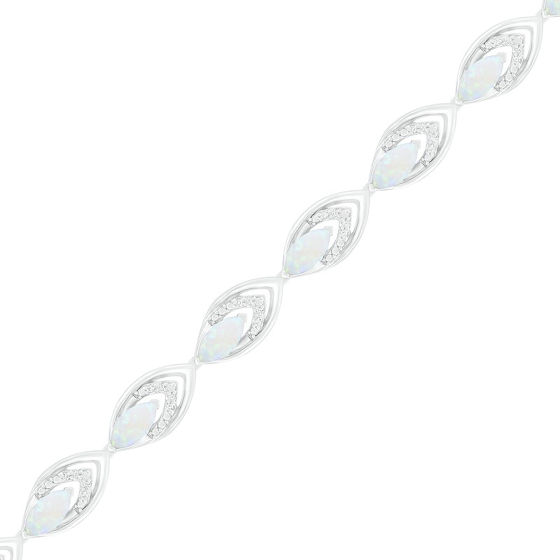 Main Image 1 of Lab-Created Opal and 0.145 CT. T.W. Diamond Layered Marquise Link Line Bracelet in Sterling Silver - 7.25"