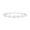 Thumbnail Image 2 of Lab-Created Opal and 0.145 CT. T.W. Diamond Layered Marquise Link Line Bracelet in Sterling Silver - 7.25"