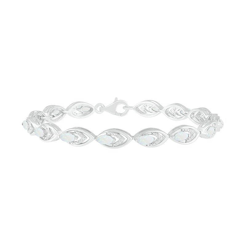 Main Image 2 of Lab-Created Opal and 0.145 CT. T.W. Diamond Layered Marquise Link Line Bracelet in Sterling Silver - 7.25"