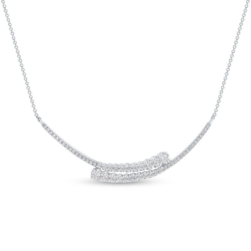 Marilyn Monroe™ Collection 0.95 CT. T.W. Journey Diamond Bypass Double Curved Line Necklace in 10K White Gold - 15.5"