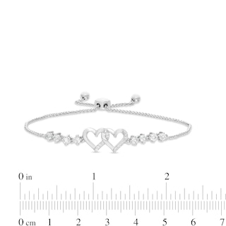 White Lab-Created Sapphire Double Hearts Bolo Bracelet in Sterling Silver - 9.0"