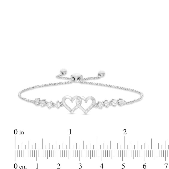 White Lab-Created Sapphire Double Hearts Bolo Bracelet in Sterling Silver - 9.0"