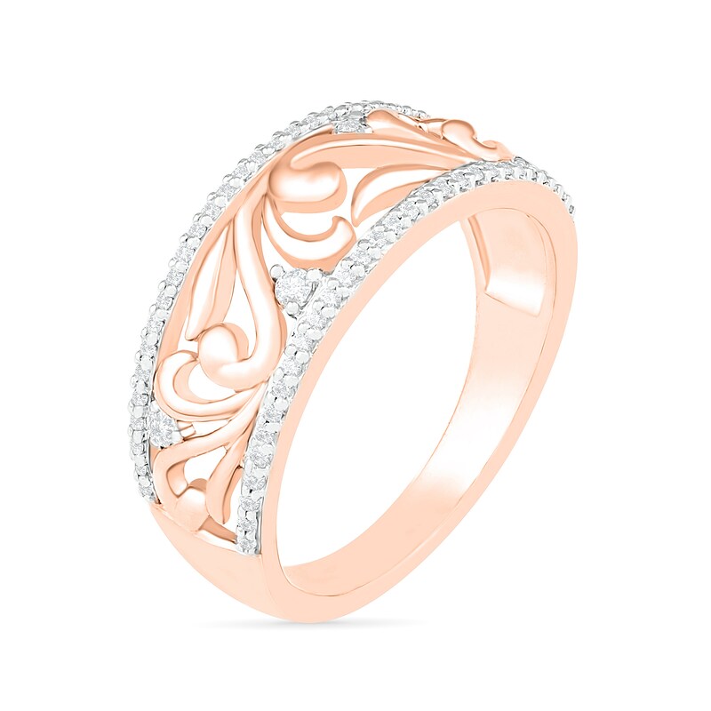 Main Image 2 of 0.23 CT. T.W. Diamond Open Filigree Vine Ring in 10K Rose Gold
