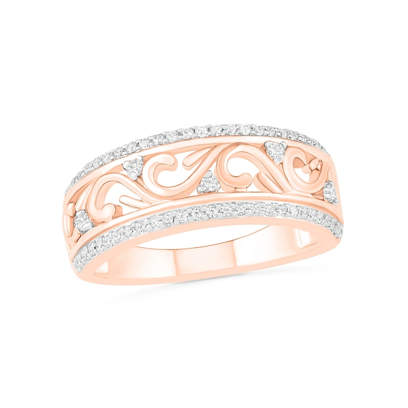 0.23 CT. T.W. Diamond Alternating Filigree Ring in 10K Rose Gold