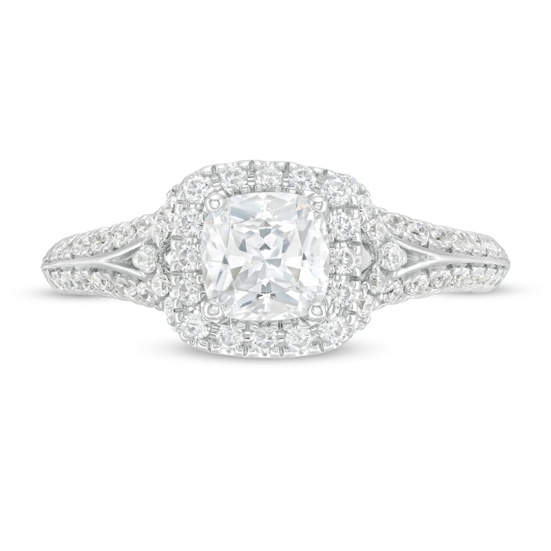 Main Image 4 of Vera Wang Love Collection 1.23 CT. T.W. Cushion-Cut Diamond Frame Engagement Ring in 14K White Gold