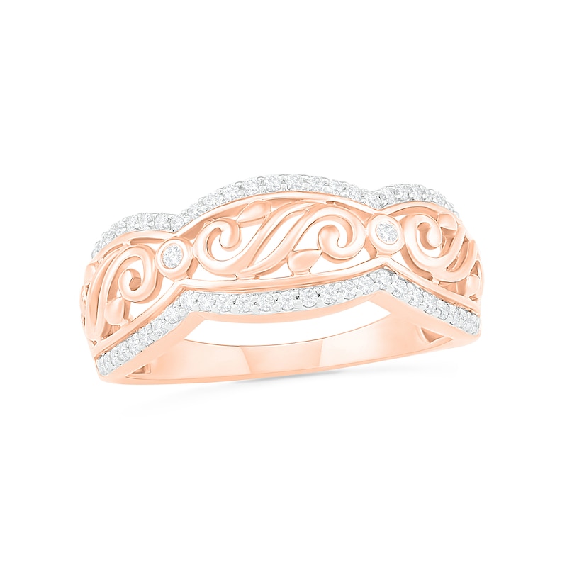 0.23 CT. T.W. Diamond Scallop Edge Vine Ring in 10K Rose Gold