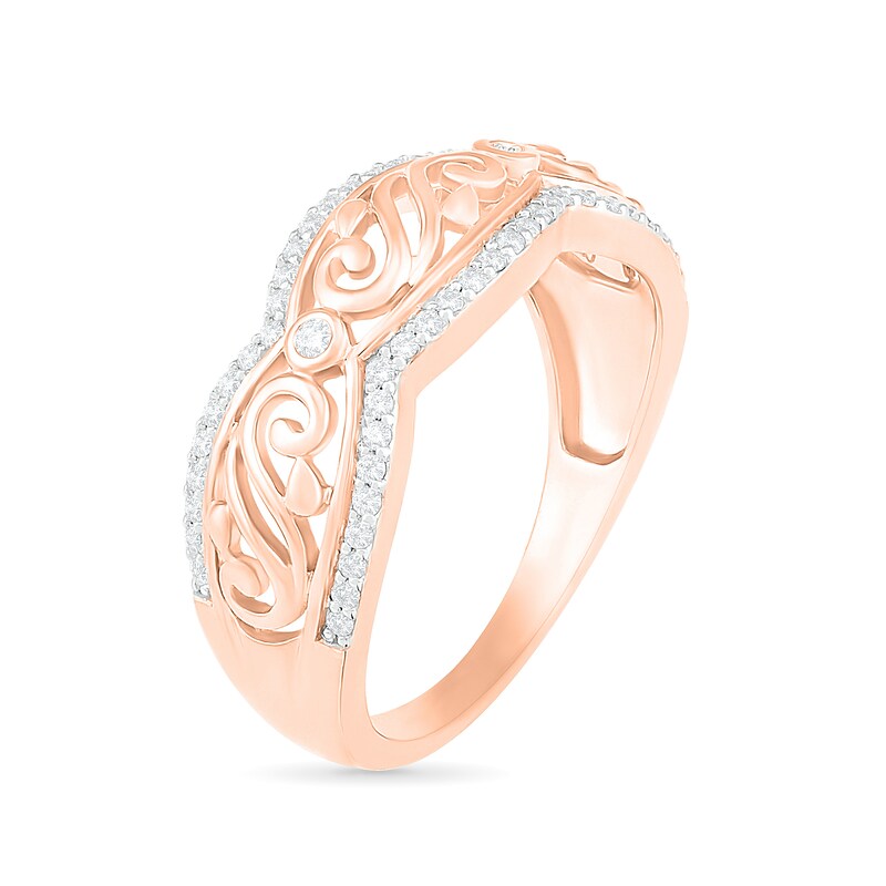 Main Image 2 of 0.23 CT. T.W. Diamond Scallop Edge Vine Ring in 10K Rose Gold