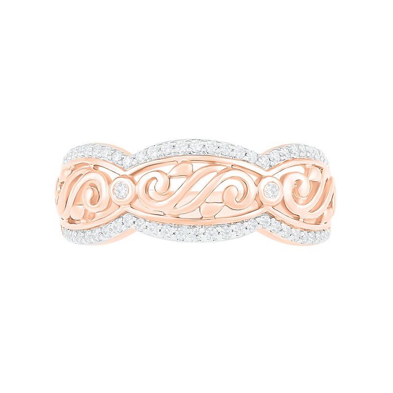 Main Image 3 of 0.23 CT. T.W. Diamond Scallop Edge Vine Ring in 10K Rose Gold