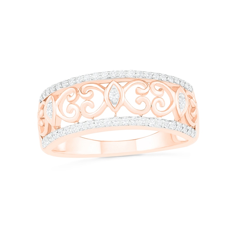 Main Image 1 of 0.23 CT. T.W. Diamond Open Scrollwork Ring in 10K Rose Gold