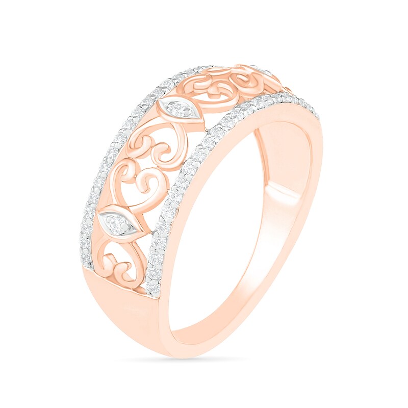 Main Image 2 of 0.23 CT. T.W. Diamond Open Scrollwork Ring in 10K Rose Gold
