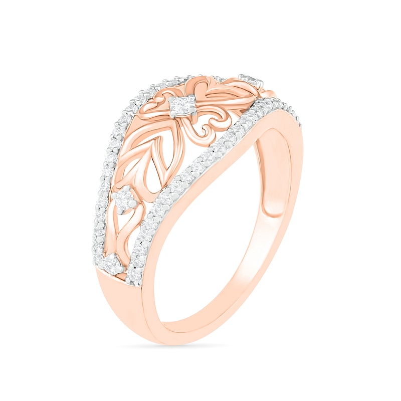 0.29 CT. T.W. Diamond Ornate Flower Ring in 10K Rose Gold