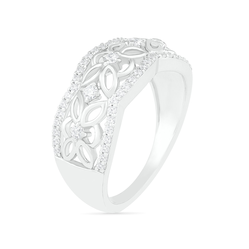 0.29 CT. T.W. Diamond Ornate Flower Scallop-Edge Ring in Sterling Silver
