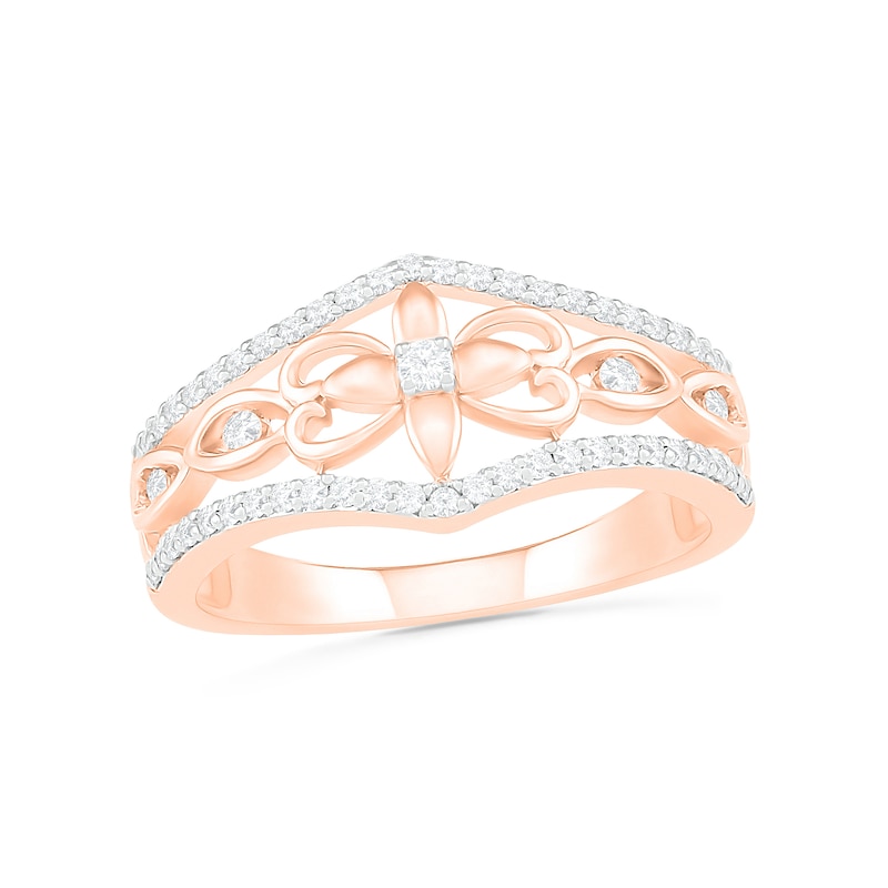 0.29 CT. T.W. Diamond Ornate Flower Ring in 10K Rose Gold|Peoples Jewellers