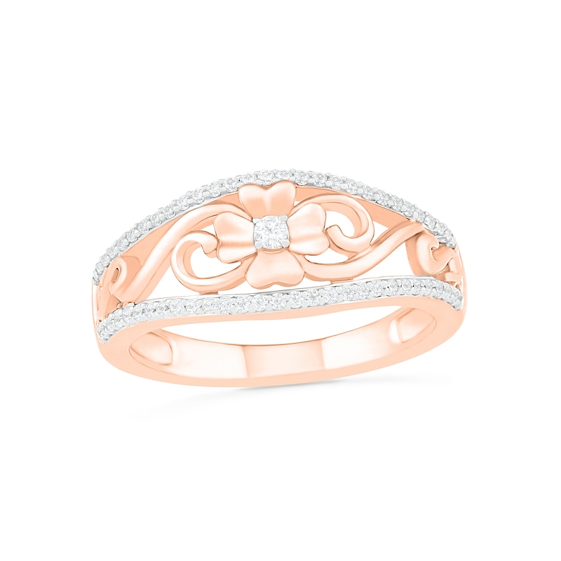 0.18 CT. T.W. Diamond Ornate Clover Ring in 10K Rose Gold|Peoples Jewellers