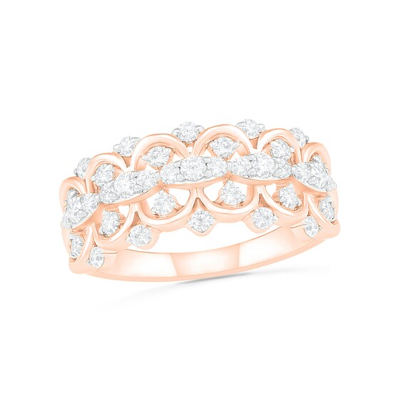 0.69 CT. T.W. Diamond Scallop Shank Ring in 10K Rose Gold