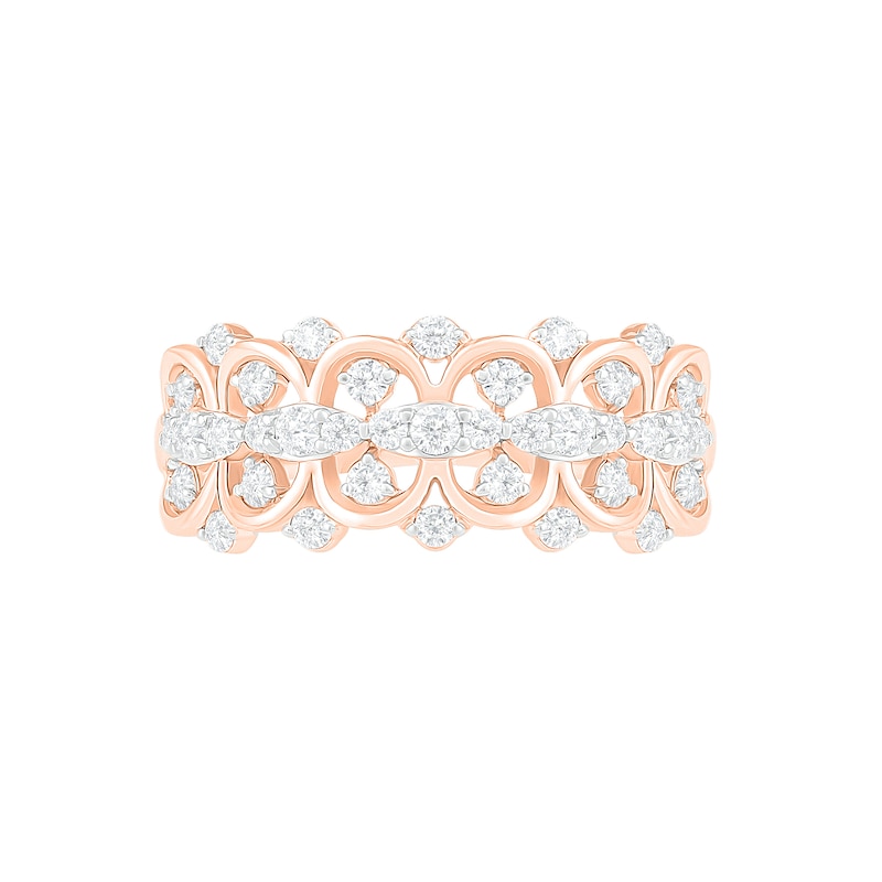 0.69 CT. T.W. Diamond Scallop Shank Ring in 10K Rose Gold