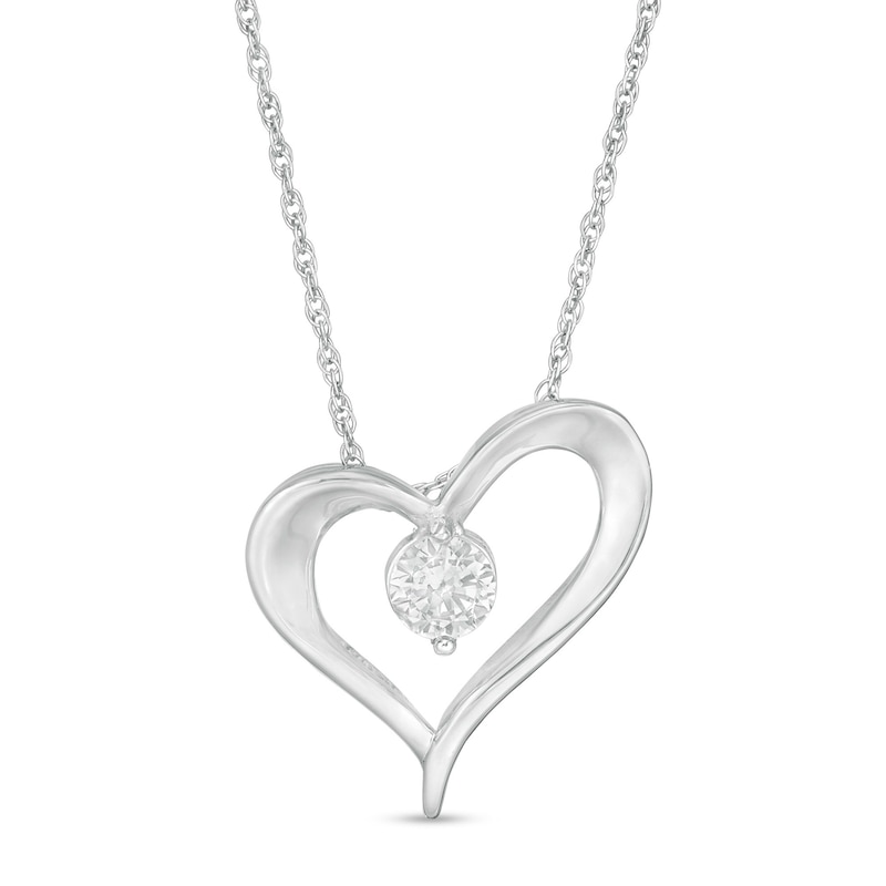 0.18 CT. Diamond Solitaire Heart Outline Pendant in 10K White Gold