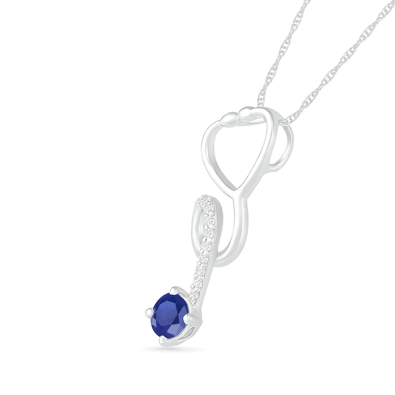 3.0mm Lab-Created Blue and White Sapphire Tilted Loop Stethoscope Pendant in Sterling Silver