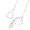 Thumbnail Image 2 of 4.0mm Heart-Shaped Lab-Created Opal and White Sapphire Loop Stethoscope Necklace in Sterling Silver