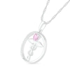 Thumbnail Image 1 of Heart-Shaped Lab-Created Pink Sapphire and 0.04 CT. T.W. Diamond Caduceus Open Circle Drop Pendant in Sterling Silver