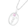 Thumbnail Image 2 of Heart-Shaped Lab-Created Pink Sapphire and 0.04 CT. T.W. Diamond Caduceus Open Circle Drop Pendant in Sterling Silver