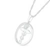 Thumbnail Image 1 of Heart-Shaped Lab-Created White Sapphire and 0.04 CT. T.W. Diamond Caduceus Open Circle Drop Pendant in Sterling Silver