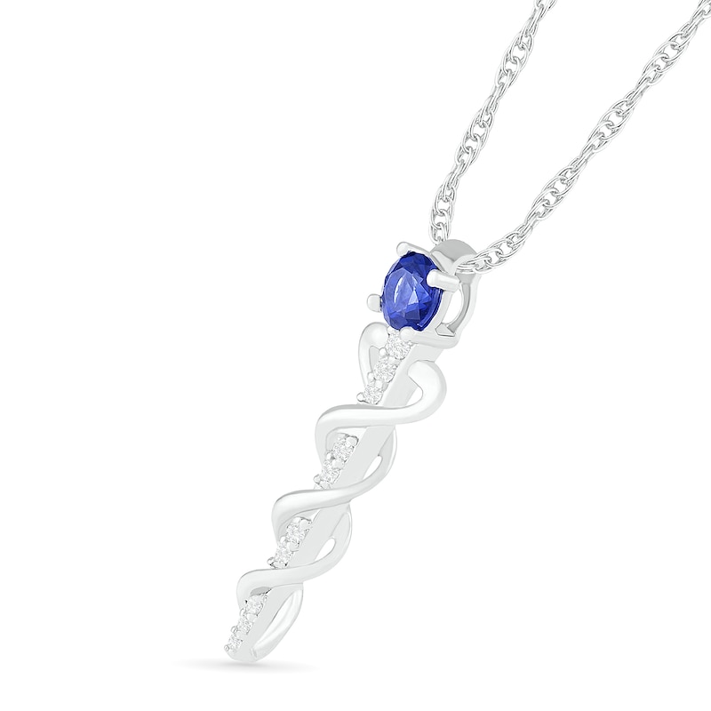 Main Image 2 of 4.0mm Lab-Created Blue and White Sapphire Caduceus Pendant in Sterling Silver
