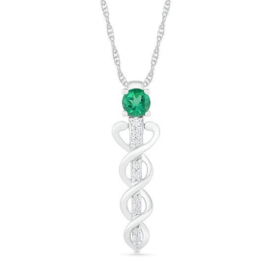 4.0mm Lab-Created Emerald and White Sapphire Caduceus Pendant in Sterling Silver