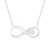 Thumbnail Image 0 of Pear-Shaped Lab-Created White Sapphire and 0.04 CT. T.W. Diamond Winged Infinity Necklace in Sterling Silver