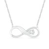 Thumbnail Image 1 of Pear-Shaped Lab-Created White Sapphire and 0.04 CT. T.W. Diamond Winged Infinity Necklace in Sterling Silver