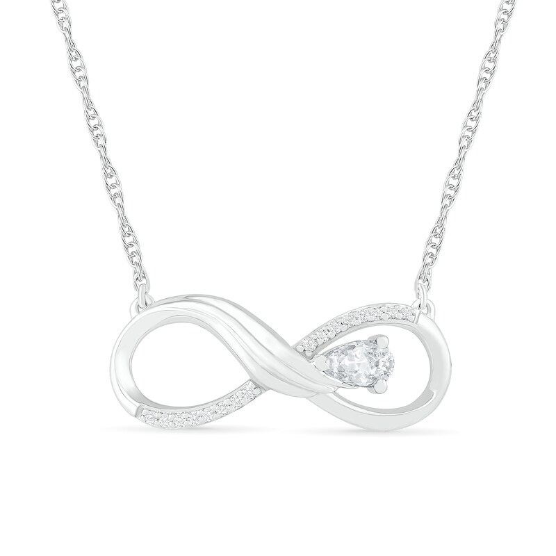 Main Image 1 of Pear-Shaped Lab-Created White Sapphire and 0.04 CT. T.W. Diamond Winged Infinity Necklace in Sterling Silver