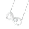Thumbnail Image 2 of Pear-Shaped Lab-Created White Sapphire and 0.04 CT. T.W. Diamond Winged Infinity Necklace in Sterling Silver