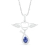 Thumbnail Image 0 of Pear-Shaped Lab-Created Blue and White Sapphire Loop Stethoscope with Wings Drop Pendant in Sterling Silver