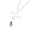 Thumbnail Image 1 of Pear-Shaped Lab-Created Blue and White Sapphire Loop Stethoscope with Wings Drop Pendant in Sterling Silver