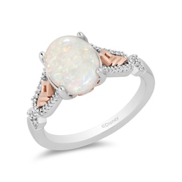 Enchanted Disney Elsa Oval Opal and 0.085 CT. T.W. Diamond Ring in Sterling Silver and 10K Rose Gold