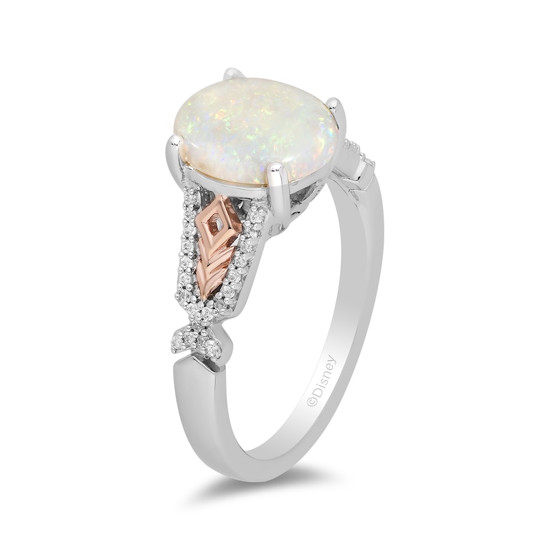 Main Image 2 of Enchanted Disney Elsa Oval Opal and 0.085 CT. T.W. Diamond Ring in Sterling Silver and 10K Rose Gold