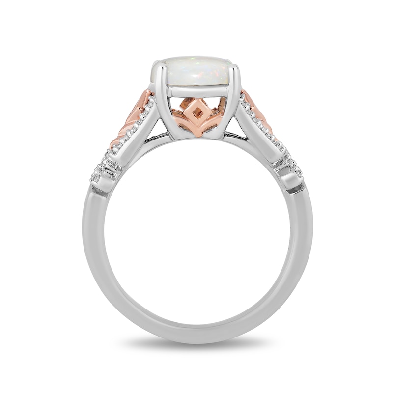 Main Image 3 of Enchanted Disney Elsa Oval Opal and 0.085 CT. T.W. Diamond Ring in Sterling Silver and 10K Rose Gold