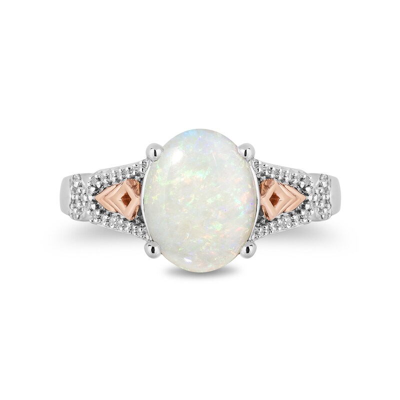 Main Image 4 of Enchanted Disney Elsa Oval Opal and 0.085 CT. T.W. Diamond Ring in Sterling Silver and 10K Rose Gold