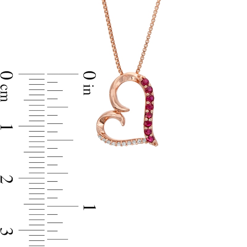 Ruby and Diamond Accent Tilted Loop Heart Outline Pendant in 10K Rose Gold
