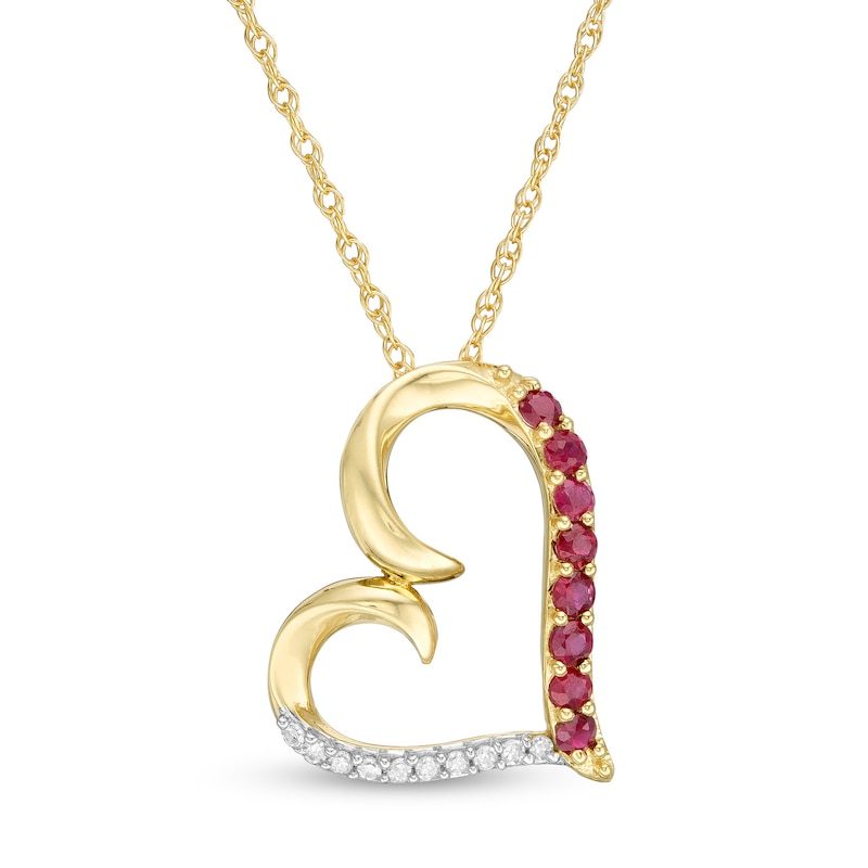Ruby and Diamond Accent Tilted Loop Heart Outline Pendant in 10K Gold